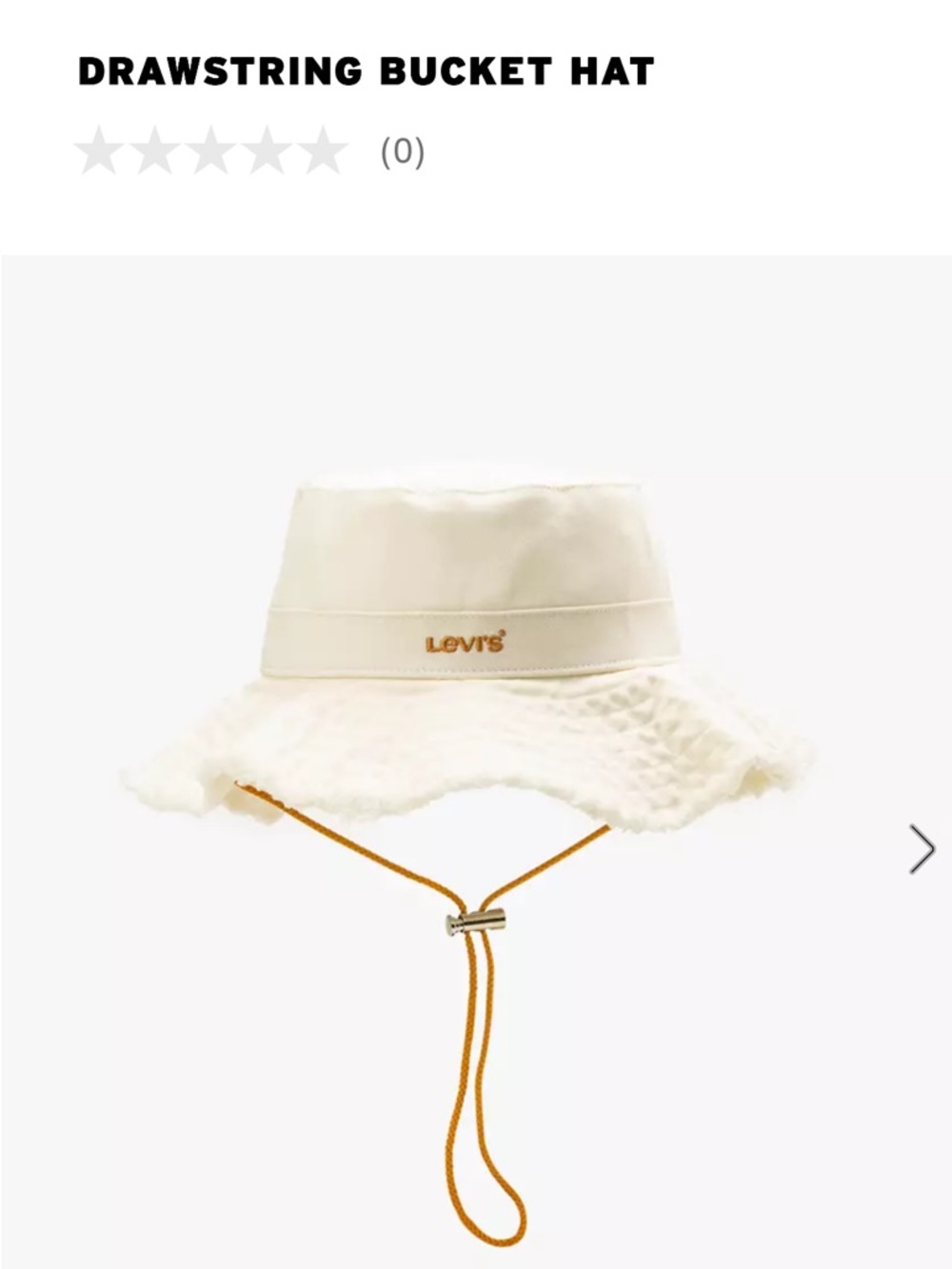 Levi's Drawstring Bucket Hat in Cream with Gold Cord nwt